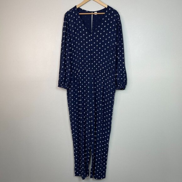 Old Navy Jumpsuit XL Navy Blue White V-Neck Long Sleeve Elastic Waist Women's - Picture 1 of 14
